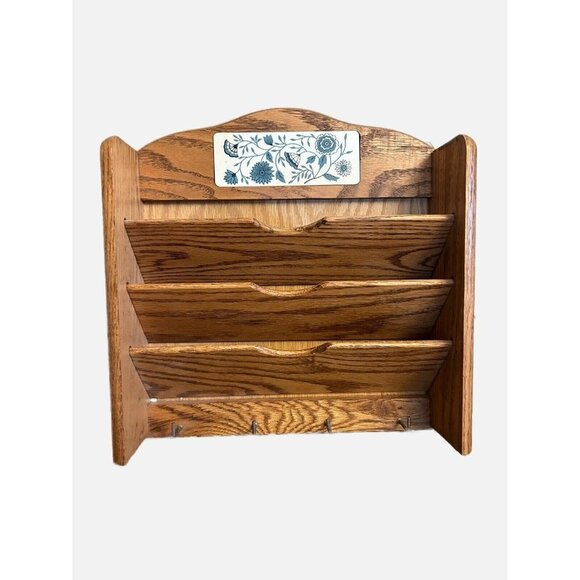 Country Cottage Other - Vintage Wood Letter Holder Key Rack Hooks Cottage Country Farmhouse Wall Decor